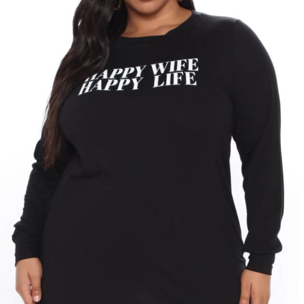 Fashion Nova size 3X Happy Wife Happy Life Top - Black